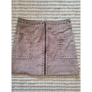 NWT Bagatelle NYC Zip Up Mini Skirt Tan Brown Leather Studded Womens Size S